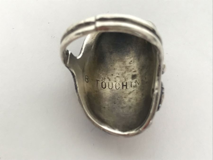 Signed B Touchin Native American Sterling Silver Coral Ring Size 9 - 8.6g [Photo 12]