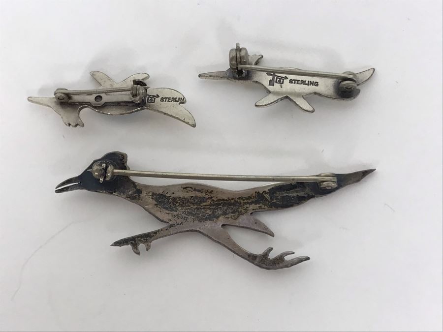 Set Of (3) Native American Sterling Silver Turquoise Roadrunner Pins 6g [Photo 7]