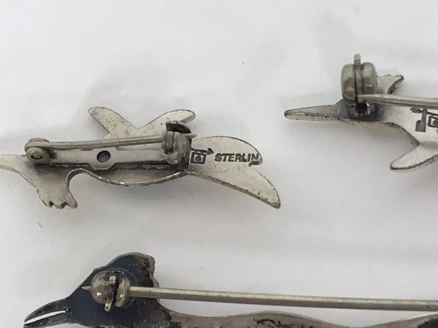 Set Of (3) Native American Sterling Silver Turquoise Roadrunner Pins 6g [Photo 9]