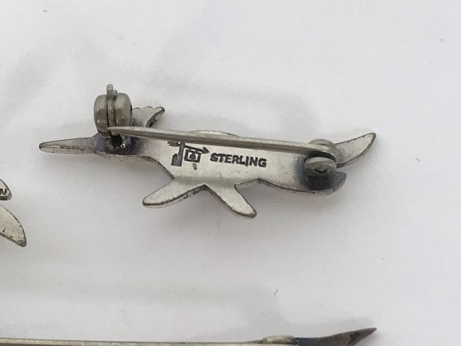 Set Of (3) Native American Sterling Silver Turquoise Roadrunner Pins 6g [Photo 8]