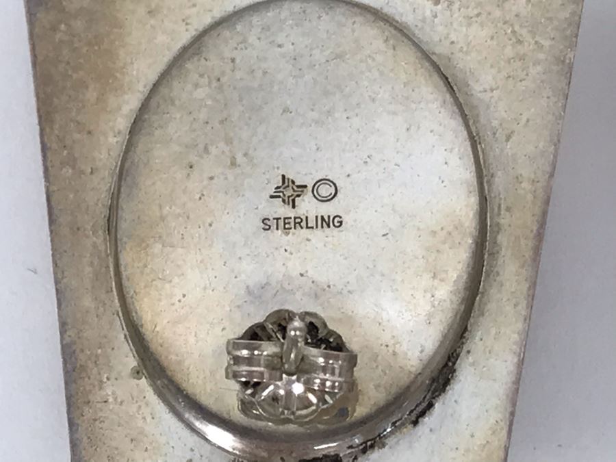 Signed Pair Of Native American Sterling Silver With Inlaid Stones Earrings 16.7g [Photo 13]