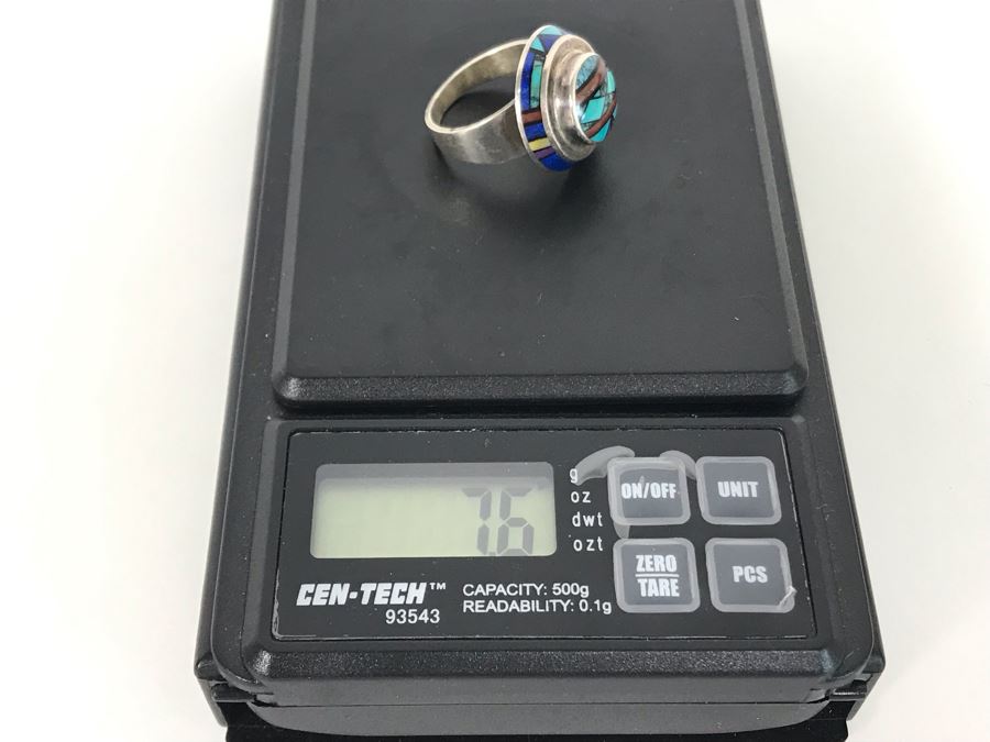 Jim Harrison Native American Navajo Sterling Silver Inlaid Stones Ring Size 6.75 - 7.6g [Photo 15]