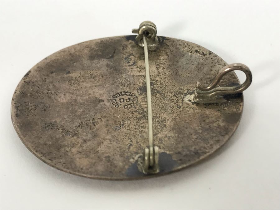 Vintage Sterling Silver Mexican Taxco Pendant / Brooch Pin With Inlaid Mother Of Pearl 5R [Photo 9]