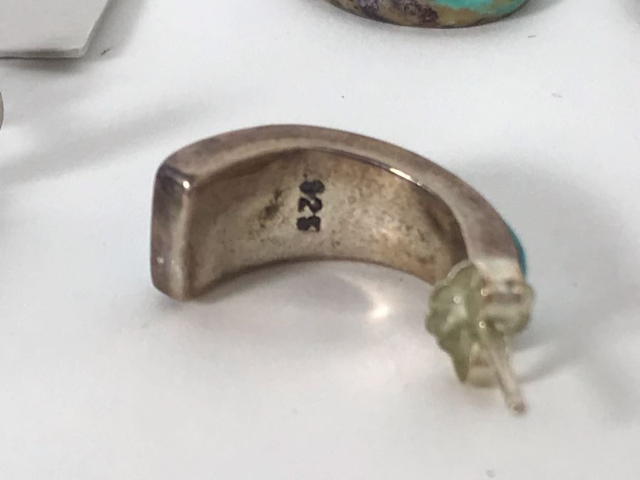 (4) Pairs Of Native American Sterling Silver Turquoise Earrings [Photo 10]