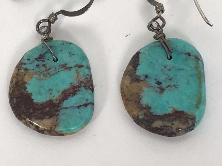 (4) Pairs Of Native American Sterling Silver Turquoise Earrings [Photo 8]