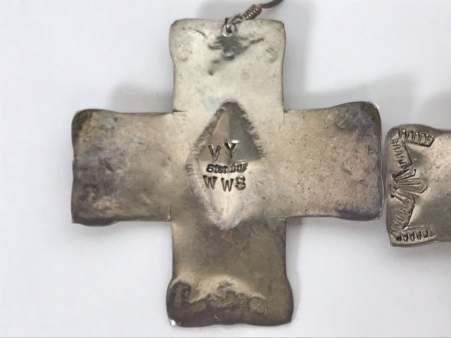 (3) Pairs Of Native American Earrings (One Signed VY WWS Sterling Silver Pair), (1) Sterling Bear Pendant And Brooch Pin [Photo 2]