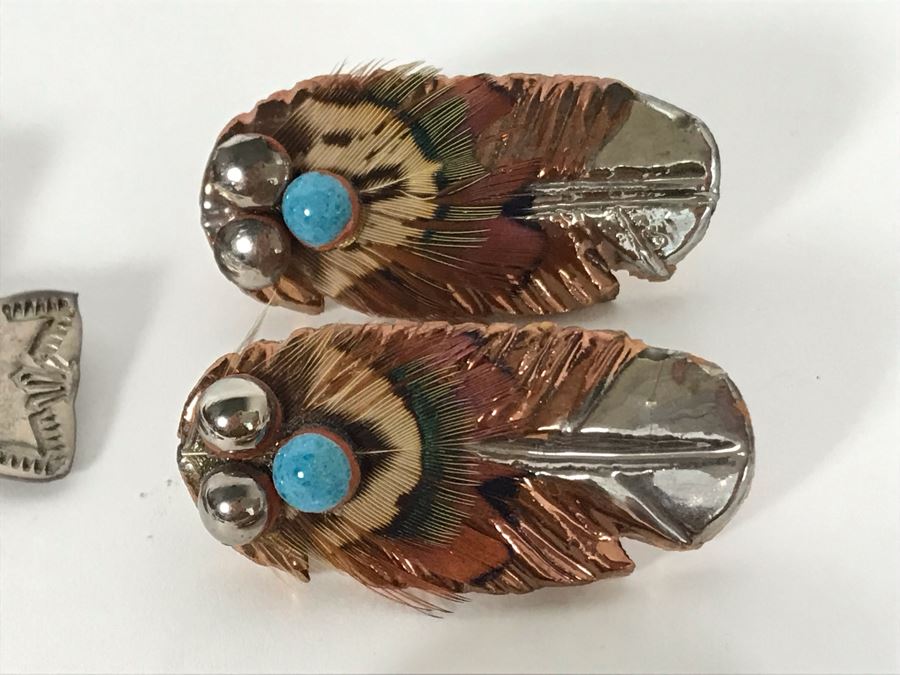 (3) Pairs Of Native American Earrings (One Signed VY WWS Sterling Silver Pair), (1) Sterling Bear Pendant And Brooch Pin [Photo 5]