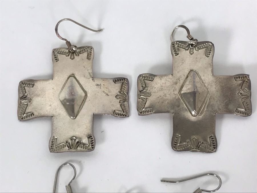 (3) Pairs Of Native American Earrings (One Signed VY WWS Sterling Silver Pair), (1) Sterling Bear Pendant And Brooch Pin [Photo 6]