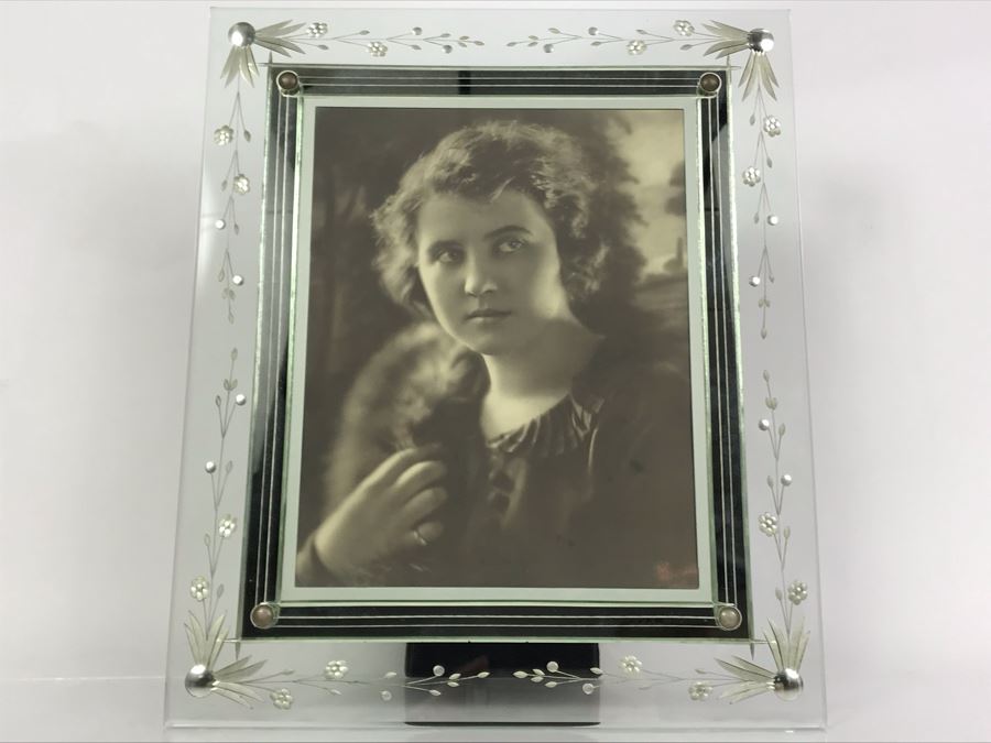 Vintage Photograph Signed Lower Right In Vintage Etched Glass Picture Frame 11.5W X 14H [Photo 4]