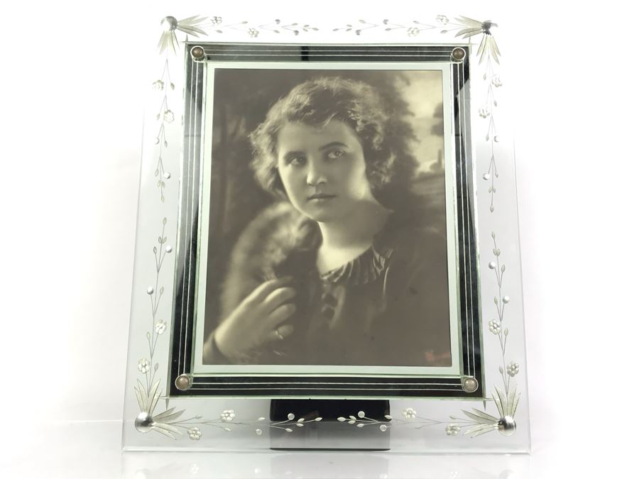 Vintage Photograph Signed Lower Right In Vintage Etched Glass Picture Frame 11.5W X 14H [Photo 6]