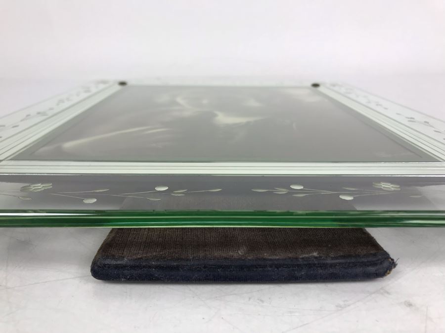 Vintage Photograph Signed Lower Right In Vintage Etched Glass Picture