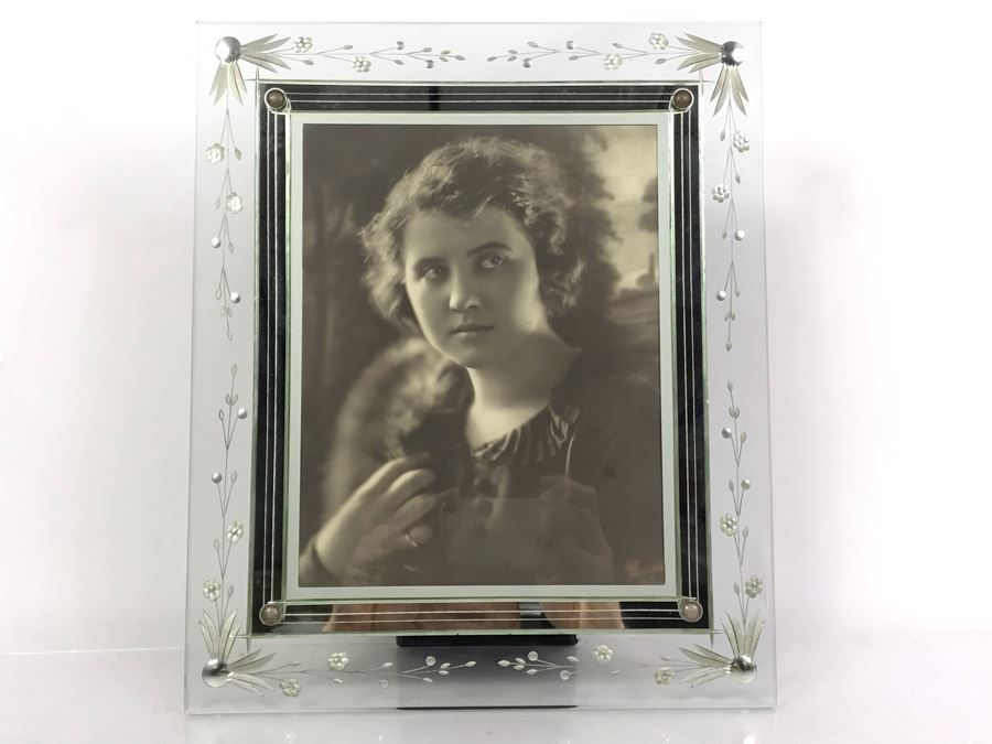 Vintage Photograph Signed Lower Right In Vintage Etched Glass Picture Frame 11.5W X 14H [Photo 2]