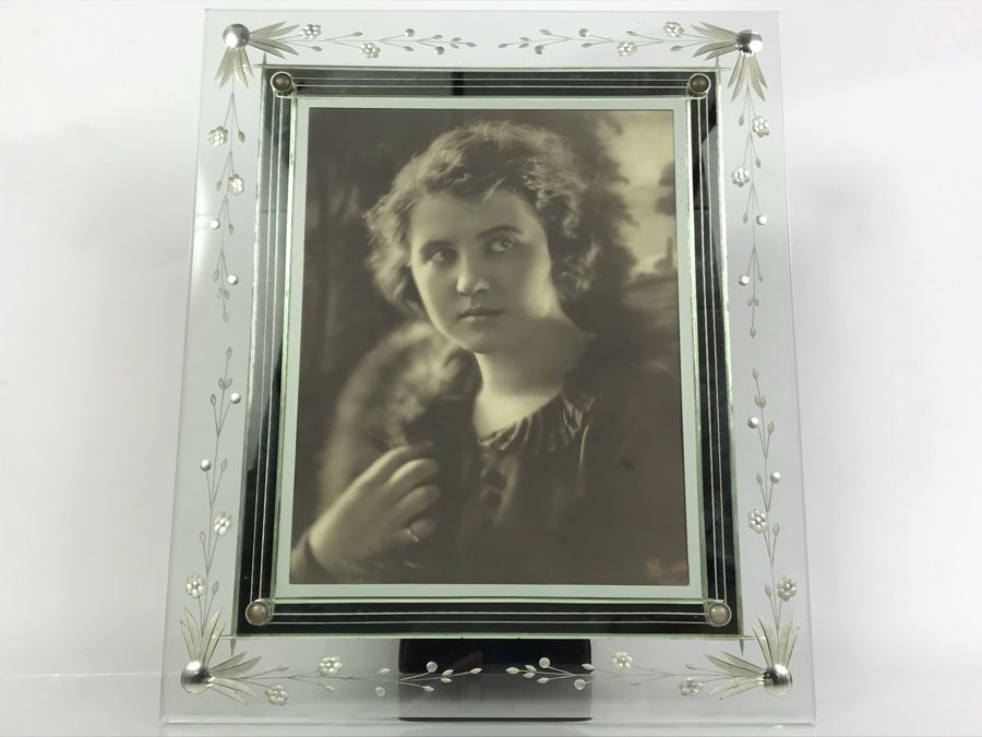 Vintage Photograph Signed Lower Right In Vintage Etched Glass Picture Frame 11.5W X 14H [Photo 3]