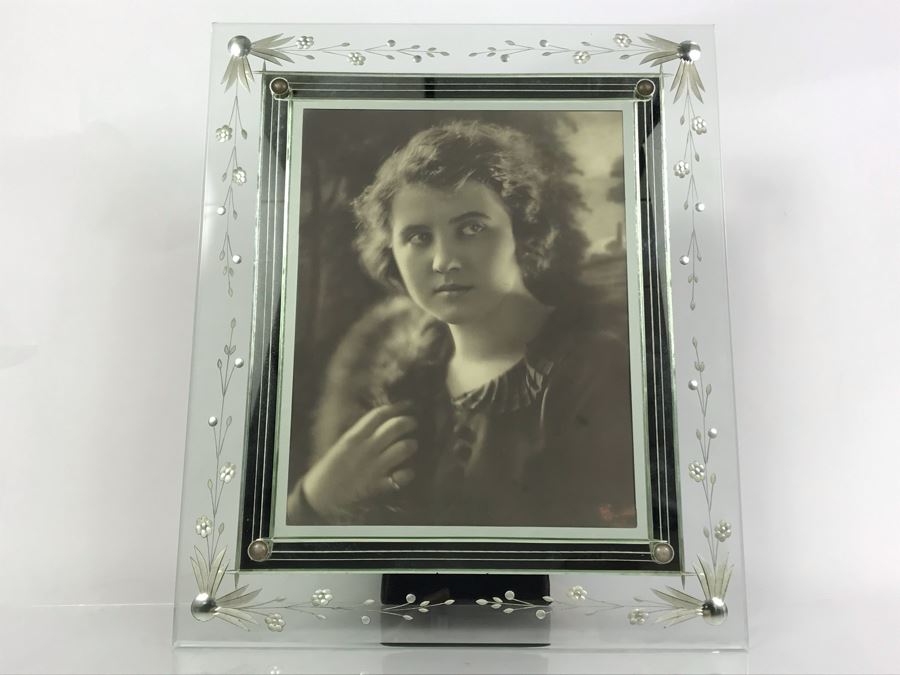 Vintage Photograph Signed Lower Right In Vintage Etched Glass Picture Frame 11.5W X 14H [Photo 5]