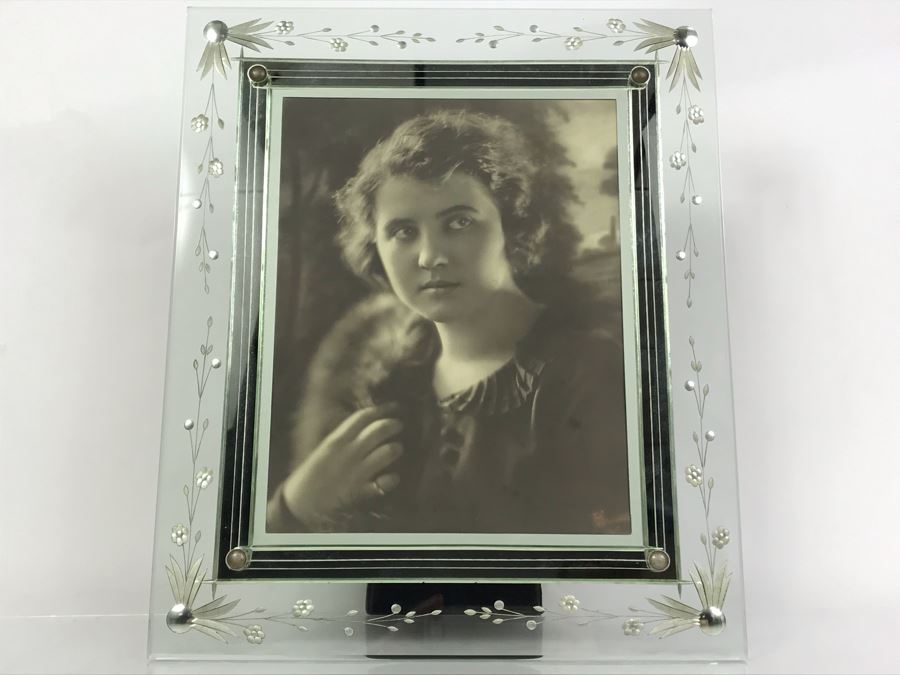 Vintage Photograph Signed Lower Right In Vintage Etched Glass Picture Frame 11.5W X 14H [Photo 1]