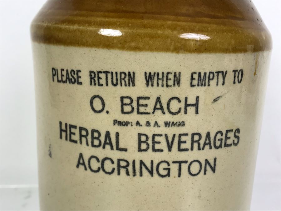 Vintage 1955 O. Beach Herbal Beverages Accrington Stoneware Jug 5.5W X 11H [Photo 3]