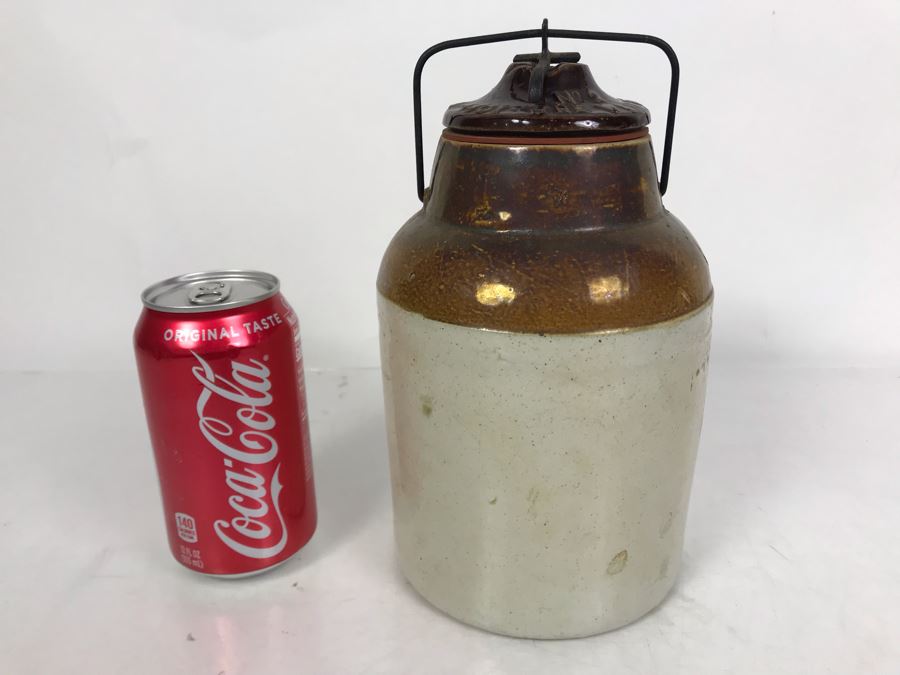 Antique 1901 The Weir No 2 Stoneware Canning Jar With Lid 5W X 8.5H [Photo 1]