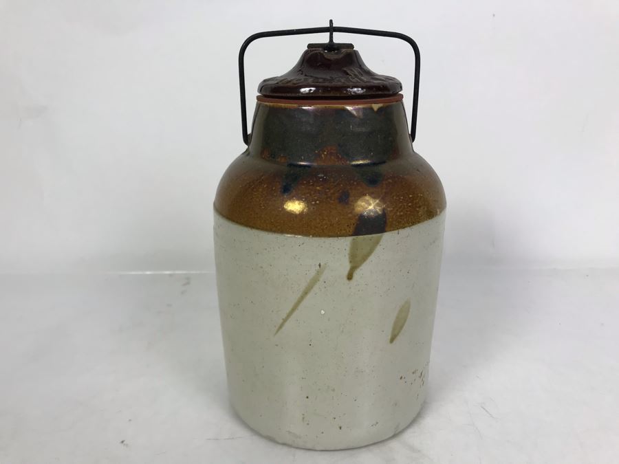 Antique 1901 The Weir No 2 Stoneware Canning Jar With Lid 5W X 8.5H [Photo 2]