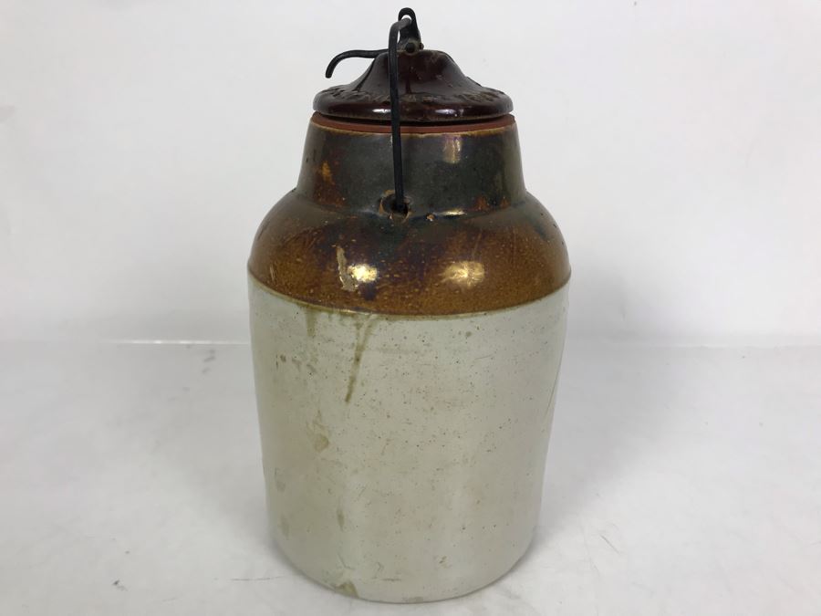 Antique 1901 The Weir No 2 Stoneware Canning Jar With Lid 5W X 8.5H [Photo 7]