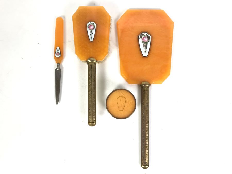 Vintage 4-Piece Vanity Set Hand Mirror Brush [Photo 2]
