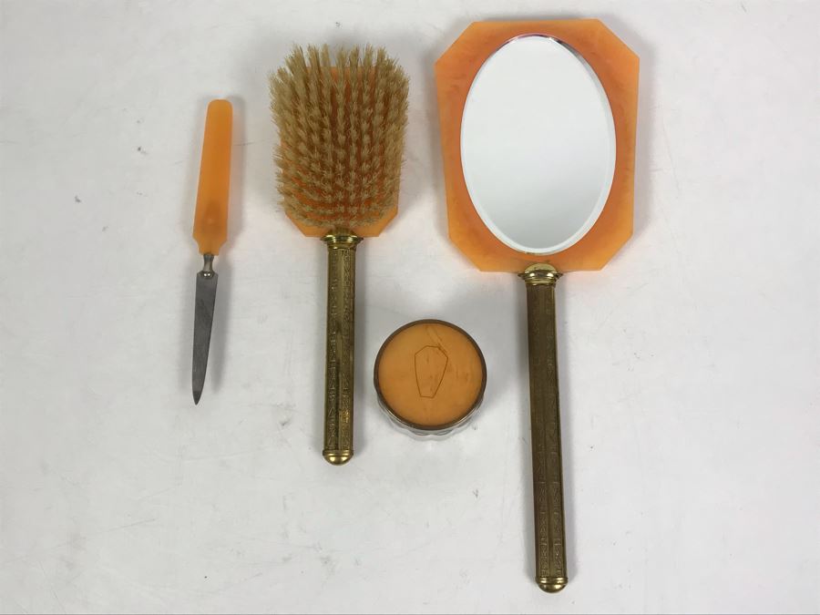 Vintage 4-Piece Vanity Set Hand Mirror Brush [Photo 9]