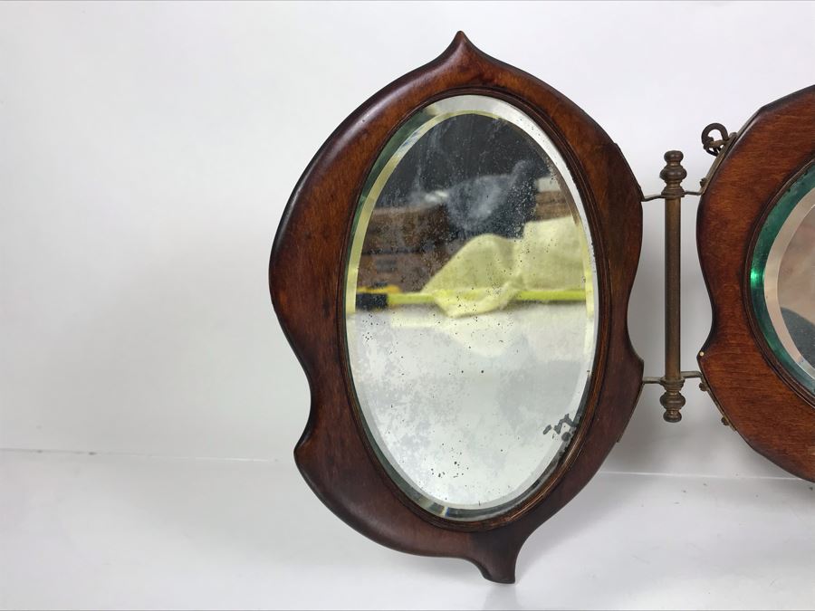 Antique 3-Panel Folding Beveled Glass Mirror 27W X 9H [Photo 9]
