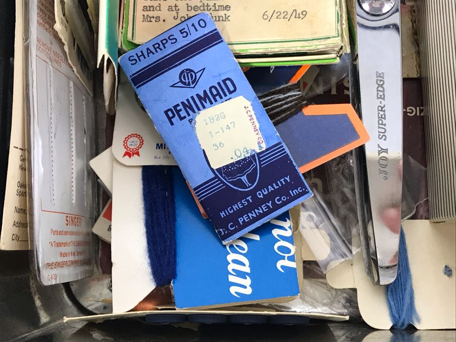  Vintage Tin Filled With Sewing Supplies And Old Buttons 9W X 4.5H [Photo 6]