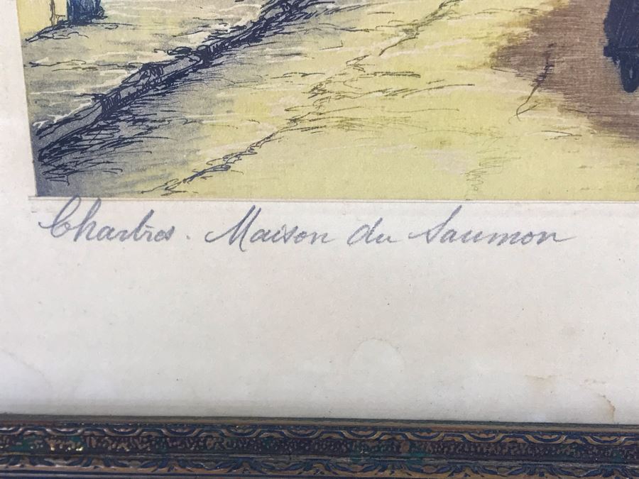 Vintage Signed Leray Hand Tinted Etching Chartres Maison Du Saumon 12.5 X 16.5 [Photo 10]