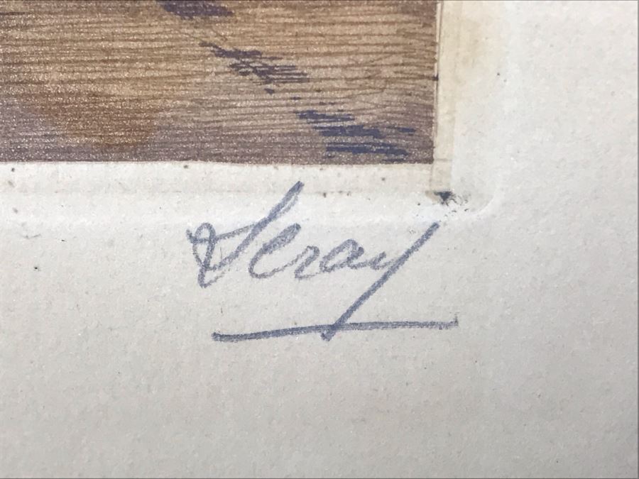 Vintage Signed Leray Hand Tinted Etching Chartres Maison Du Saumon 12.5 X 16.5 [Photo 9]