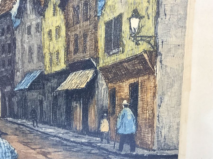 Vintage Signed Leray Hand Tinted Etching Chartres Maison Du Saumon 12.5 X 16.5 [Photo 11]