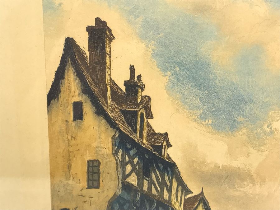 Vintage Signed Leray Hand Tinted Etching Chartres Maison Du Saumon 12.5 X 16.5 [Photo 15]