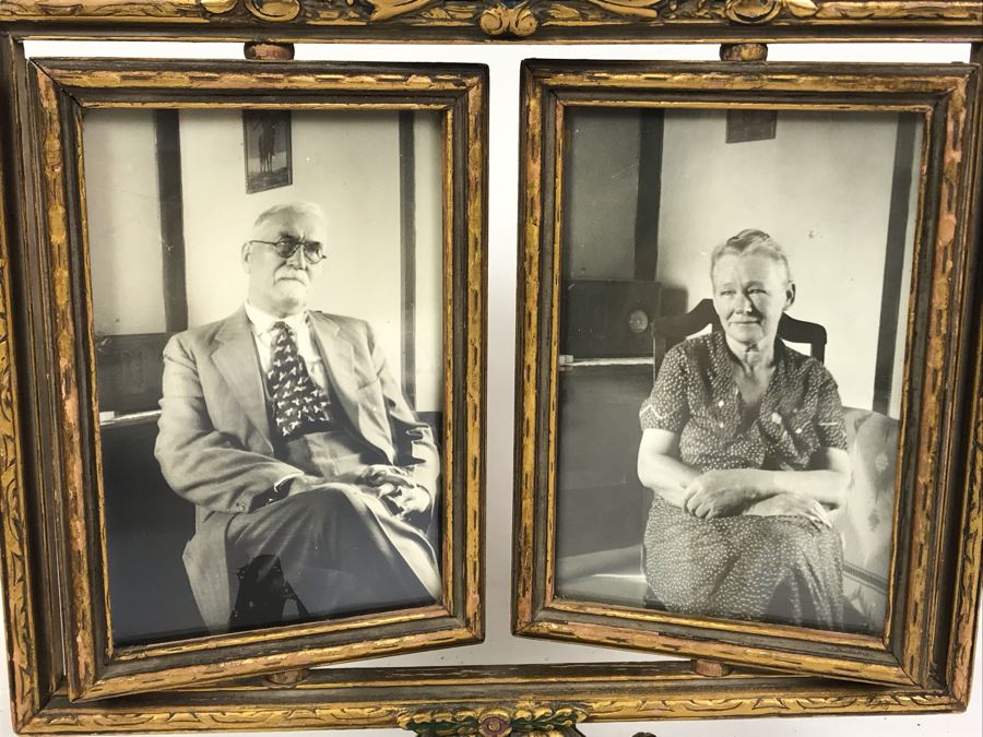 Stunning Vintage Gilded Wooden 2-Panel Picture Frame Adjustable Angle And Pair Of Vintage B&W Photographs 11W X 10.5H [Photo 5]