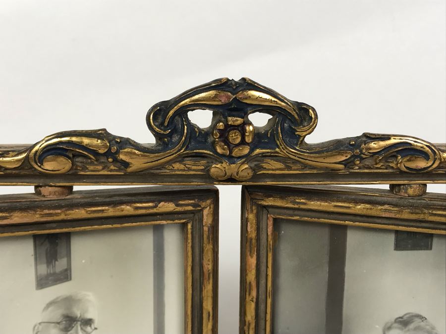 Stunning Vintage Gilded Wooden 2-Panel Picture Frame Adjustable Angle And Pair Of Vintage B&W Photographs 11W X 10.5H [Photo 4]