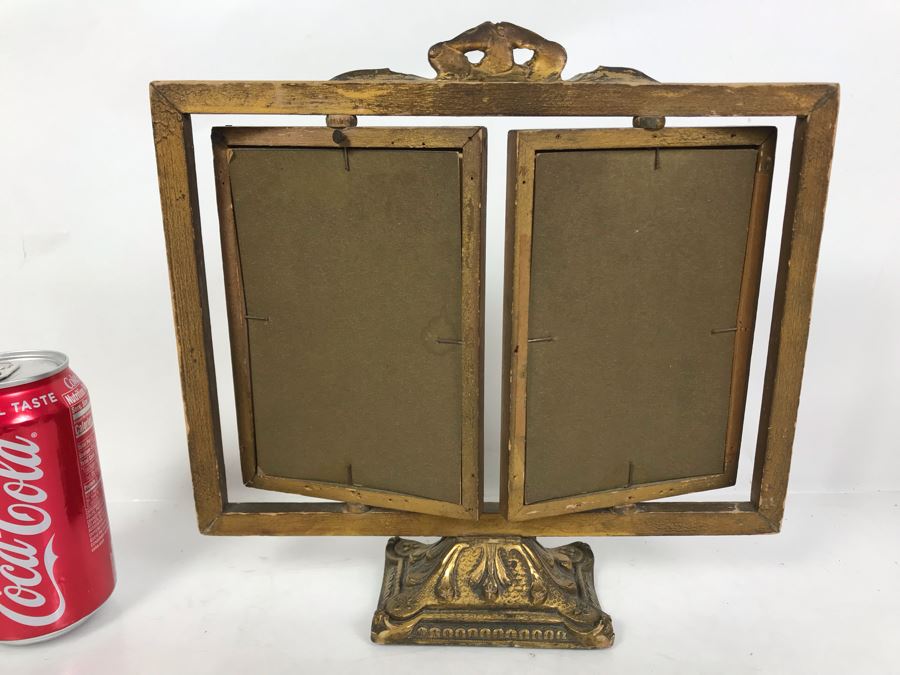 Stunning Vintage Gilded Wooden 2-Panel Picture Frame Adjustable Angle And Pair Of Vintage B&W Photographs 11W X 10.5H [Photo 7]