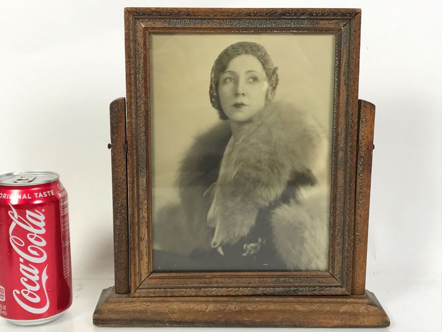 Antique B&W Photograph Signed Lower Right In Adjustable Swinging Wooden Picture Frame 10W X 2D X 10.5H [Photo 2]