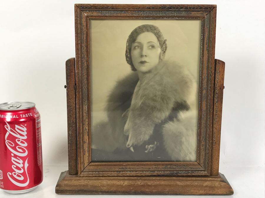 Antique B&W Photograph Signed Lower Right In Adjustable Swinging Wooden Picture Frame 10W X 2D X 10.5H [Photo 3]