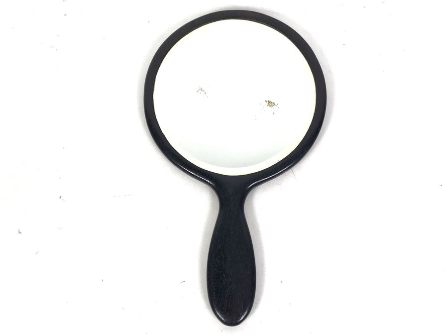 Vintage English Wooden Ebony Hand Mirror With Sterling Silver Design (See Photos) On Back 12 X 7 [Photo 4]