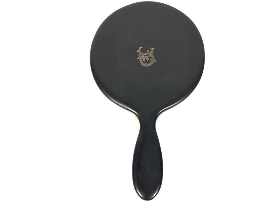 Vintage English Wooden Ebony Hand Mirror With Sterling Silver Design (See Photos) On Back 12 X 7 [Photo 6]