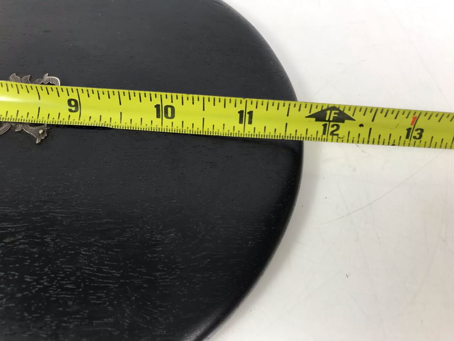 Vintage English Wooden Ebony Hand Mirror With Sterling Silver Design (See Photos) On Back 12 X 7 [Photo 12]
