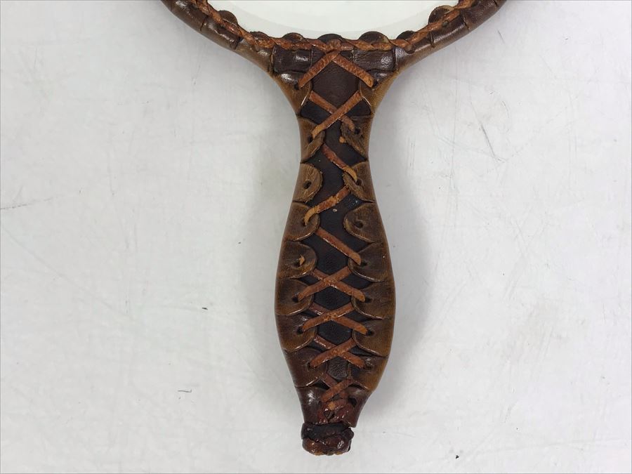 Vintage Tooled Leather Wrapped Hand Mirror 10 X 6 [Photo 7]