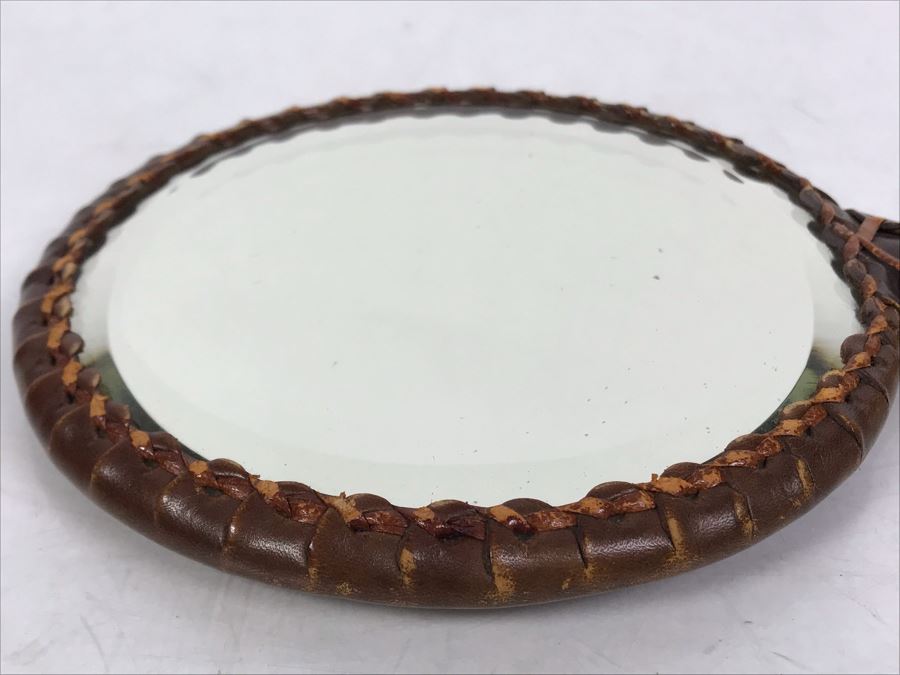 Vintage Tooled Leather Wrapped Hand Mirror 10 X 6 [Photo 10]