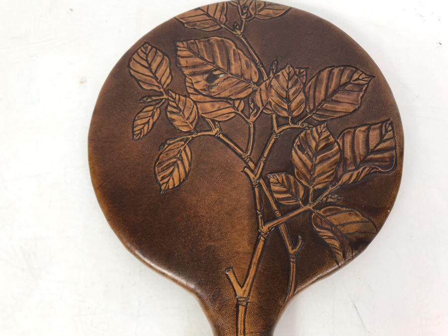 Vintage Tooled Leather Wrapped Hand Mirror 10 X 6 [Photo 4]