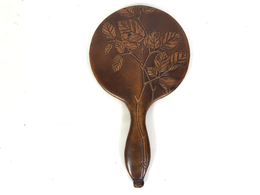 Vintage Tooled Leather Wrapped Hand Mirror 10 X 6 [Photo 3]