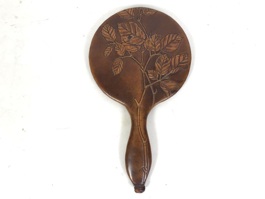 Vintage Tooled Leather Wrapped Hand Mirror 10 X 6 [Photo 2]