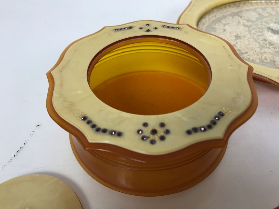 Vintage Art Deco French Pyramid Celluloid Vanity Set 6 Pieces [Photo 18]