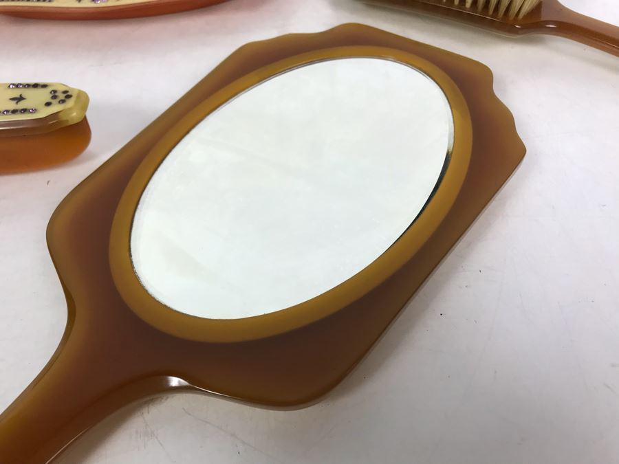 Vintage Art Deco French Pyramid Celluloid Vanity Set 6 Pieces [Photo 14]