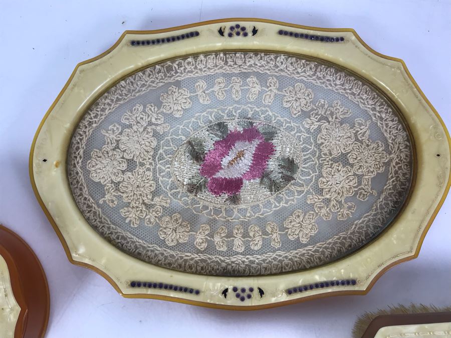 Vintage Art Deco French Pyramid Celluloid Vanity Set 6 Pieces [Photo 4]