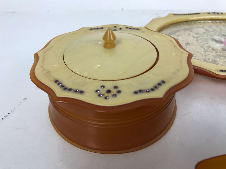 Vintage Art Deco French Pyramid Celluloid Vanity Set 6 Pieces [Photo 17]