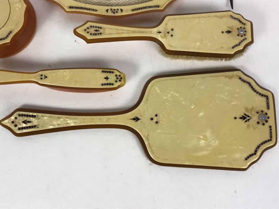 Vintage Art Deco French Pyramid Celluloid Vanity Set 6 Pieces [Photo 6]
