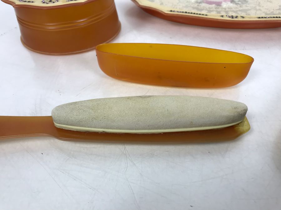 Vintage Art Deco French Pyramid Celluloid Vanity Set 6 Pieces [Photo 16]